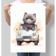 Постер для хлопчика Котик їде на авто