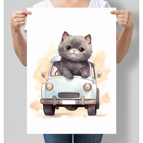 Постер для хлопчика Котик їде на авто