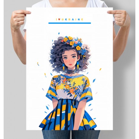Постер патріотичний в аніме стилі I love Ukraine Я люблю Україну