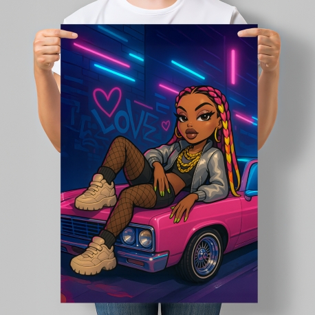 Постер в стилі ляльки Bratz Стрітстайл на рожевому авто