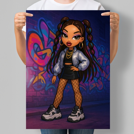 Постер в стилі ляльки Bratz Вулична мода на тлі графіті
