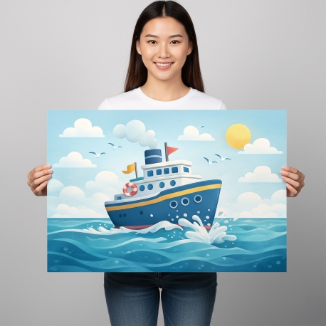 Постер для дитячої кімнати горизонтальний Морський кораблик