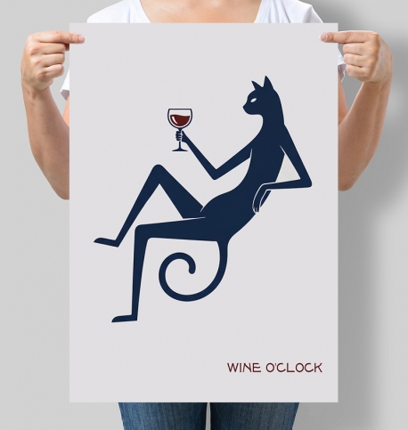 Постер інтер'єрний для кухні Wine O'Clock