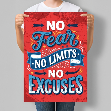 Постер мотиваційний No Fear No Limits No Excuses
